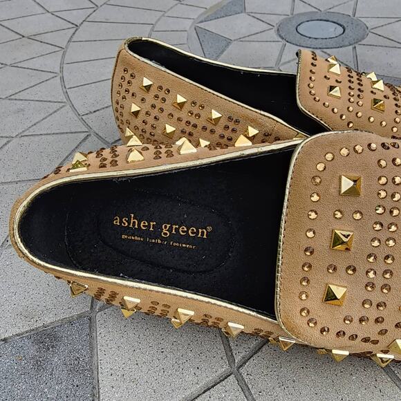 Asher Green Tonal Crystal Studded Suede Smoking Loafer Dress Shoes 14 - Picture 6 of 12